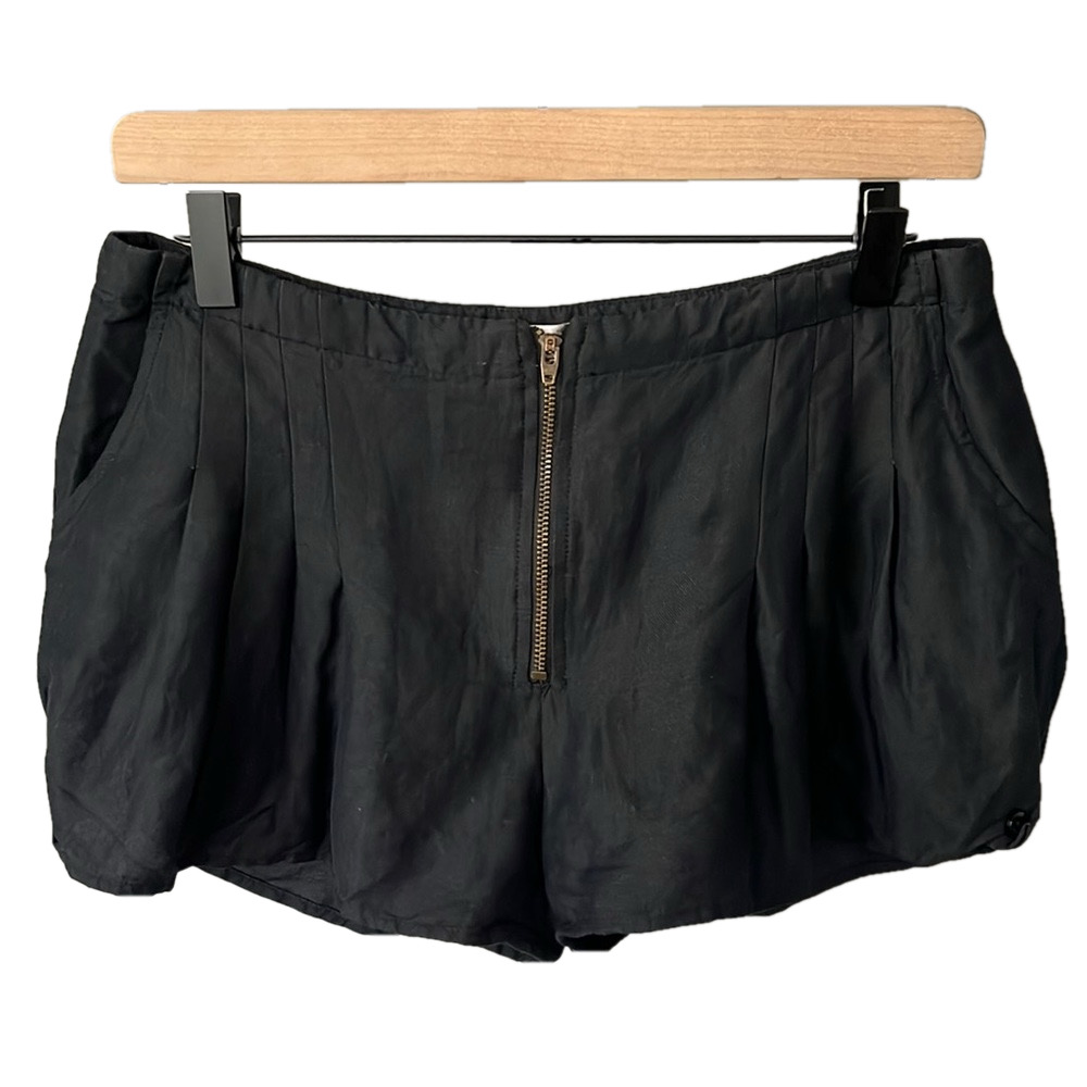 Ulla Johnson Black Pleated Zip-Front Shorts